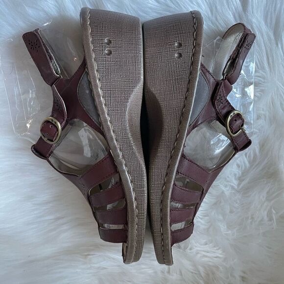 PW minor leather brown wedge adjustable Velcro strap sandals size 9 - Picture 4 of 10